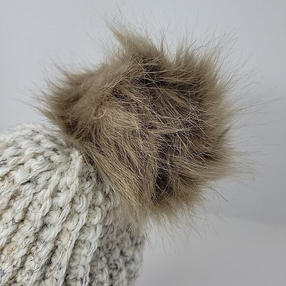 Womens Winter Knitted Beanie Hat with Faux Fur Pom Warm Knit Skull Cap - Picture 2 of 12